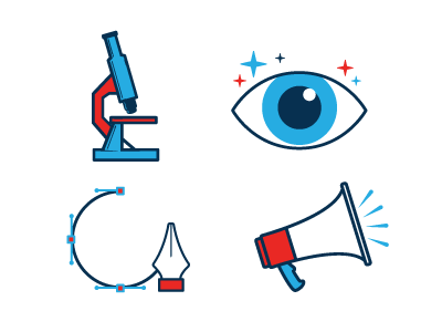 Process Icons analyze blue create icons illustration market red visualize