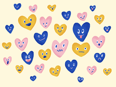 E•MO•TION hearts with faces illustration