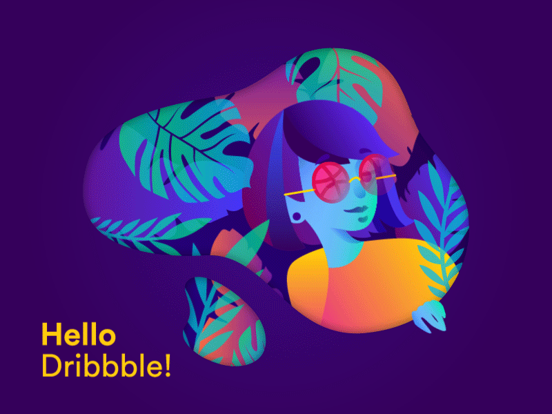 Hello Dribbble! animation debut first shot glasses illustration plants