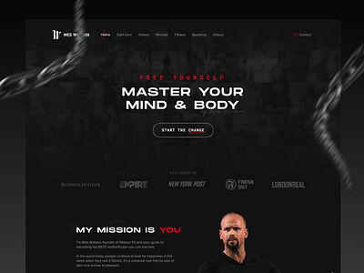 Wes Watson bodybuilder chains dark fitness strong uidesign uidesigner webdesign webflow website