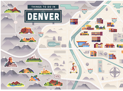 Things to do in Denver adventure color denver design food hearst hiking illustration interactive travel vector