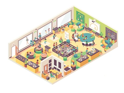 The Stem Lab 3dprinting architecture branding classroom color design education future illustration interiordesign isometric map positive robotics school stem technology thepointstudio vector virtualreality