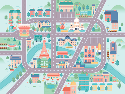 City of Light color design illustration kid map mat play rug toy travel vector visit