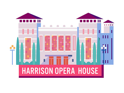Harrison Opera House icon association bright business color ghent icon illustration map norfolk va vector virginia