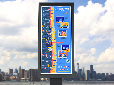 Boardwalk Map beach coney guide icon illustration island map nyc summer vector way finding