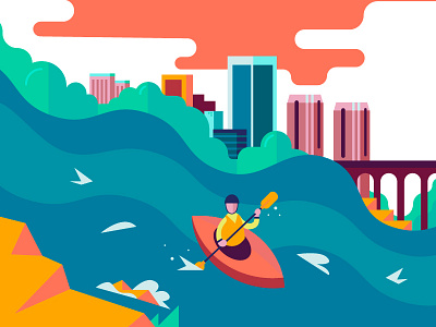 Summer in the City city color flat illustration james kayak richmond river rva tourism vector virginia