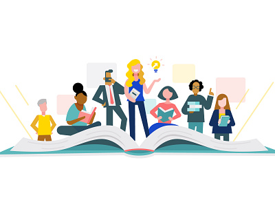 Never trust anyone who has not brought a book with them book character club color design idea illustration landing reading subscription vector website