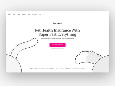 Pets of Lemonade animation cat desktop dog insurance landing page lemonade lottie pet scroll tails ui ux