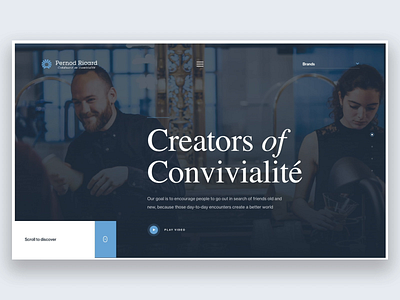 Pernod Ricard Concept alcohol drink food and drink hero design home page home page animation home page design landing page principle principleapp sketch app typography website website design website designer