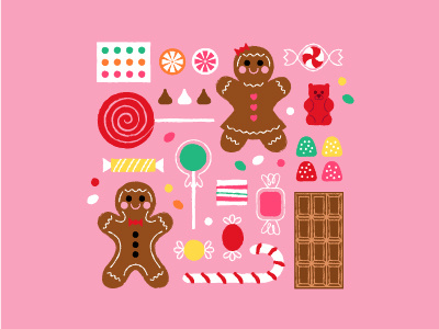 Sweet Treats candy candy cane chocolate cookies cute gingerbread man gummy bear illustration jelly beans lollipop sweets treats