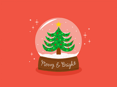 Merry & Bright cute illustration ornaments snow snow globe star tree