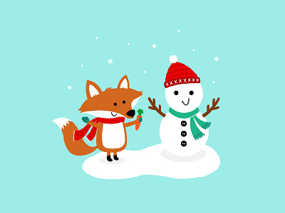 Building a Snowman christmas cute fox illustration snow snowflakes snowman