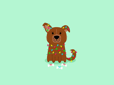 Chewy bone bow christmas cute dog illustration lights ornament