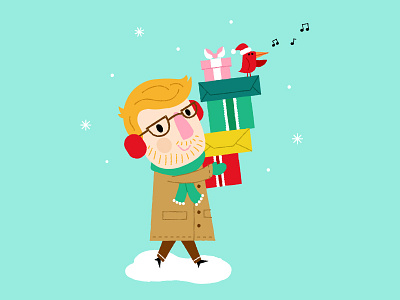 Christmas Shopping bird christmas coat cute gloves illustration presents santa scarf snow snowflake winter