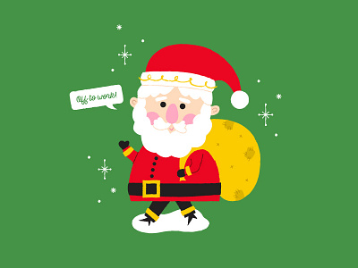 Santa is off to work! christmas cute illustration presents santa claus snow snowflakes