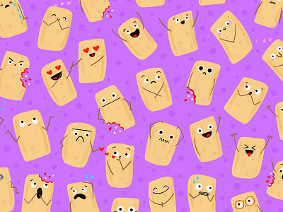 Pizza Rolls character cute food hand drawn happy heart illustration pattern pizza pizza rolls purple texture