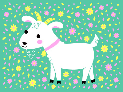 GOAT! animal cute floral flower goat illustration mint pattern petal pink spring texture