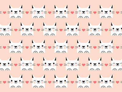 Happy Cat Pattern cat cute geometric happy heart illustration pastel pattern paw pink