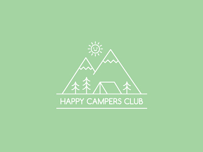 Happy Campers Club branding camp club cute design identity illustration logo monoline mountains sun typography
