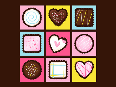 Box of Chocolates! candy caramel chocolate cute heart illustration love pink sprinkles sweet treats valentines
