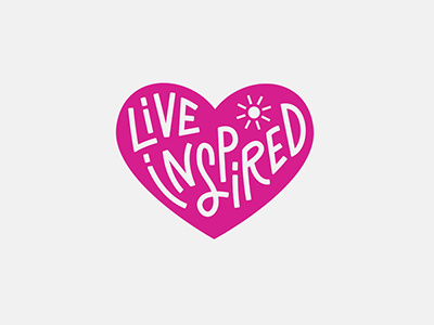 Live Inspired Badge By Fuze Branding badge design hand lettering heart logo logo design typography
