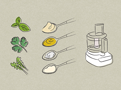 Palette + Plate Food Illustrations food processor hand drawn herbs illustrations pencil recipe book sauces
