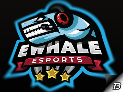 eWhale blue headphones headset illustration logo mascot sea whale