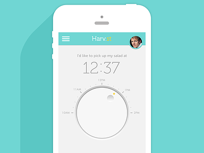 Harv.st scheduling app circular headshot clean flat iphone long shadow mobile ui thin type trendy ui