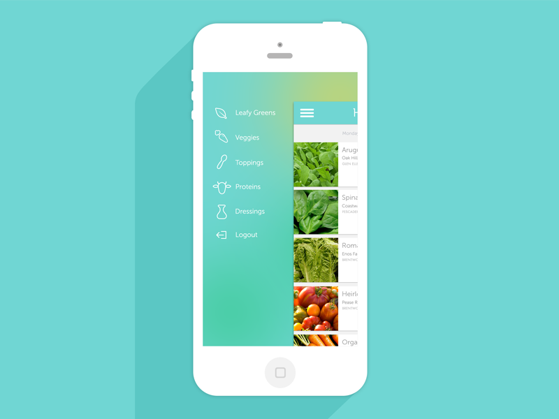 Harv.st menu view flat long shadow thin type circular headshot mobile ui app ui iphone clean