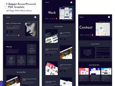 Ampan Resume/Personal PSD Template 2020 art branding character clean design minimal personal personal website photoshop psd template resume template ui ux web website