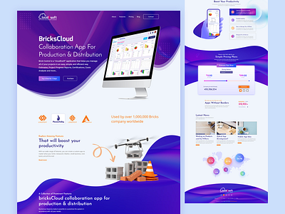 BricksCloud Product Landing Page. 2021 art branding character clean design illustration minimal photoshop typography ux web webdesign