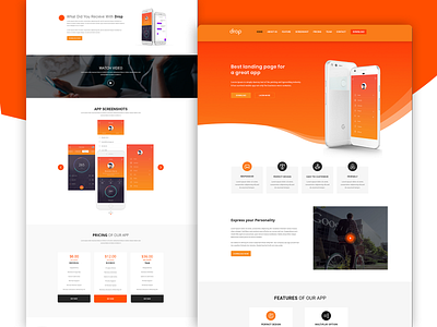 Drop App Landing Page HomePage 2020 app applanding branding clean concept design flat illustrator landingpage minimal photoshop typography ui ux web