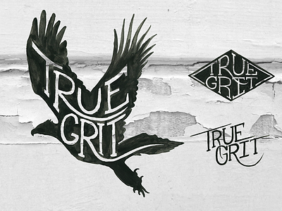 True Grit eagle illustration lettering logo texture typograhy