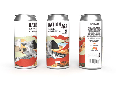 Totally Rational 3d beer branding can collage nature non-alcoholic packaging render typography