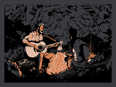 Black Rock fire guitar illustration nature night poster western