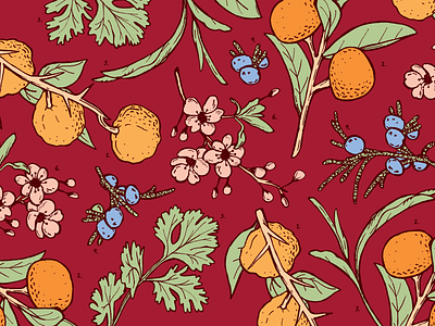 Japanese Witbier beer botanical corriander floral flowers illustration juniper label nature oranges pattern sakura tea