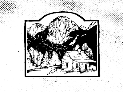 Cochamo cabin illustration mountains nature packaging screenprint