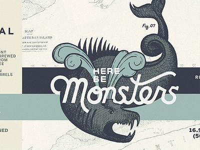 Here Be beer denver illustration lettering map monster ocean packaging