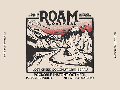 Roam Oatmeal No.3 backpacking colorado food halftone hiking illustration lettering mountain nature oatmeal packaging tent