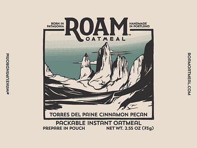 Roam Oatmeal No.4 backpacking cpatagonia food halftone hiking illustration lettering logo nature oatmeal packaging travel