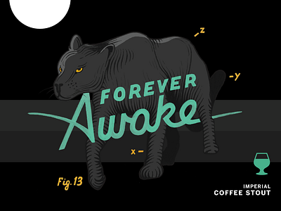 Forever Awake beer bottle coffee colorado denver illustration label lettering night panther