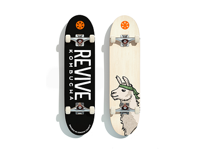 Kombucha Board branding illustration kombucha lettering llama logo skateboard