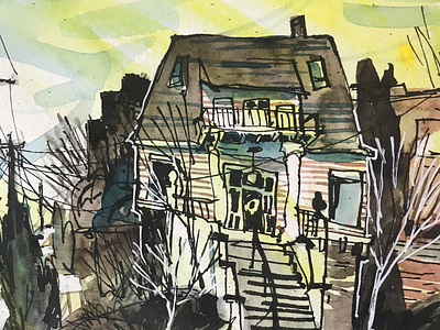 Stairhouse architecture house watercolor