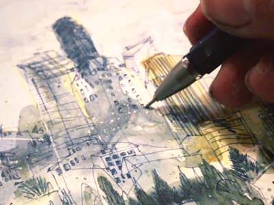 Skyline drawing illustration painting