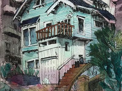 Neighbor architecture drawing house portrait watercolor