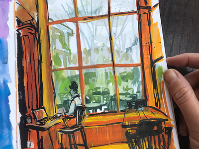 Café Day environment gouache painting seattle sketchbook