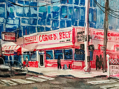 Market House Meats painting seattle sketchbook