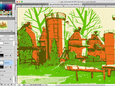 Gas Works digital art illustration seattle two color