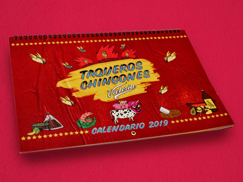 Taqueros chingones calendar mexico tacos calendar illustration sign painting rótulos
