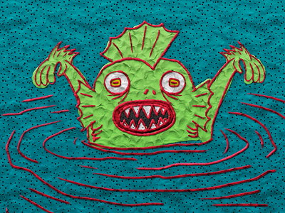 Under the sea cartoon character design illustration lagoon monster mixed media